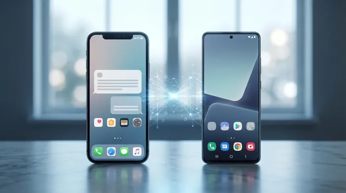 Älypuhelin, jossa on digitaalisia SIM-kortteja hologrammina, symboloiden tietoturvaa ja pilvitallennusta.